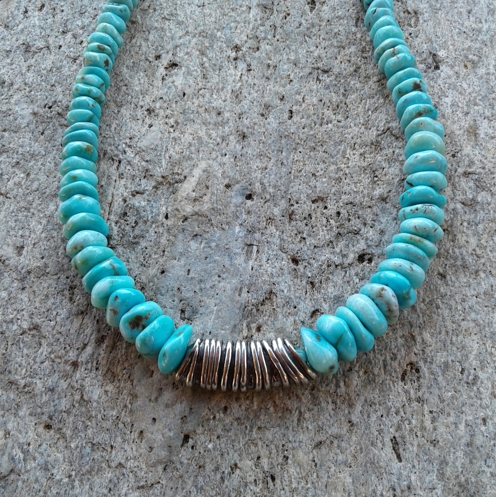 Sterling silver,  genuine TURQUOISE necklace - Picture 4 of 8